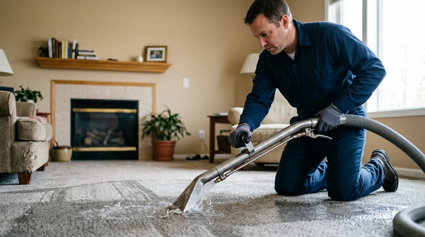 Water damage restoration technician working near Lawson, MO